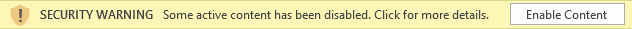 Screenshot of a Security Warning showing the Enable Content button