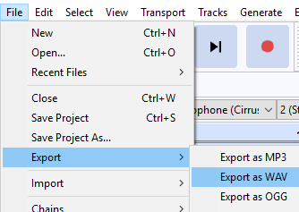 image of file > export > export as wav