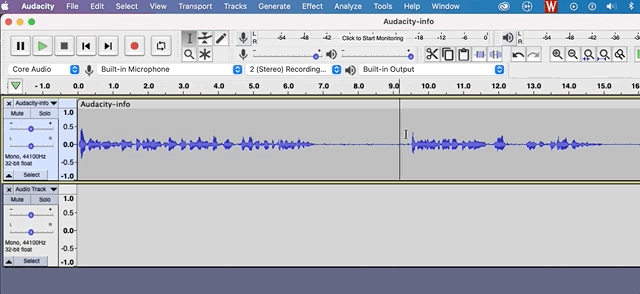 gif showing how to split an audio clip