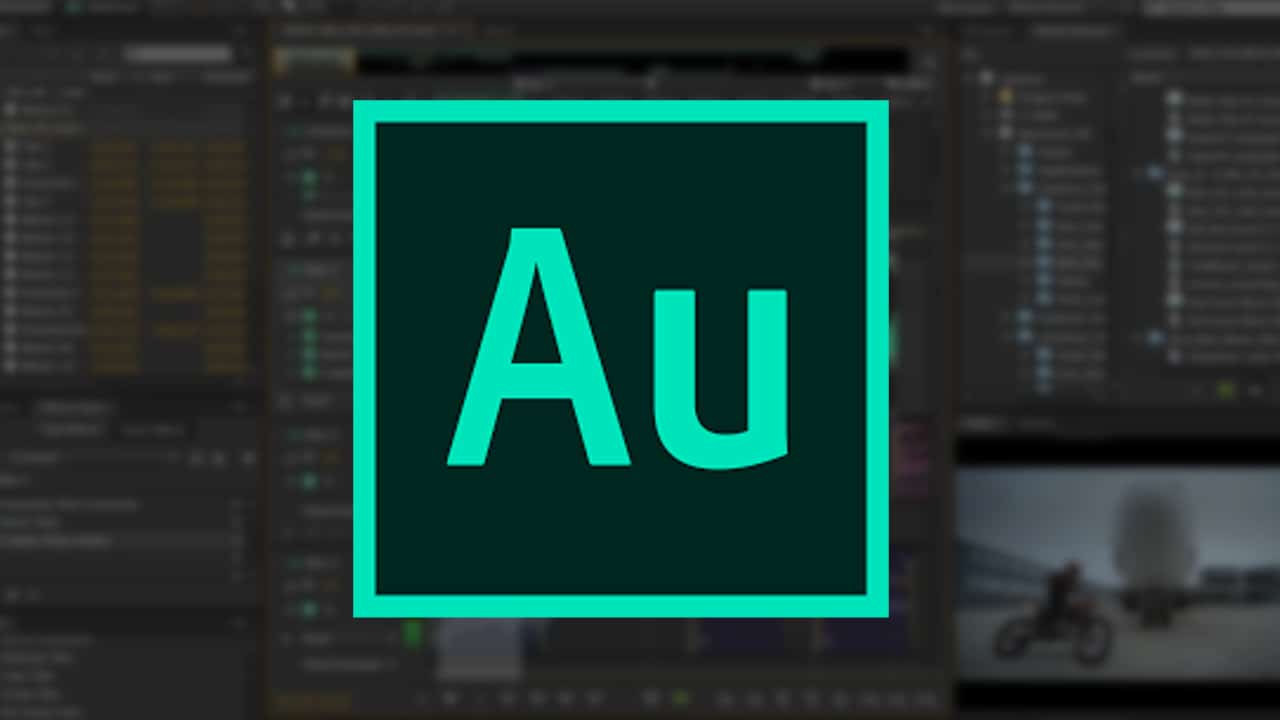 adobe audition logo with blurred out workspace in background