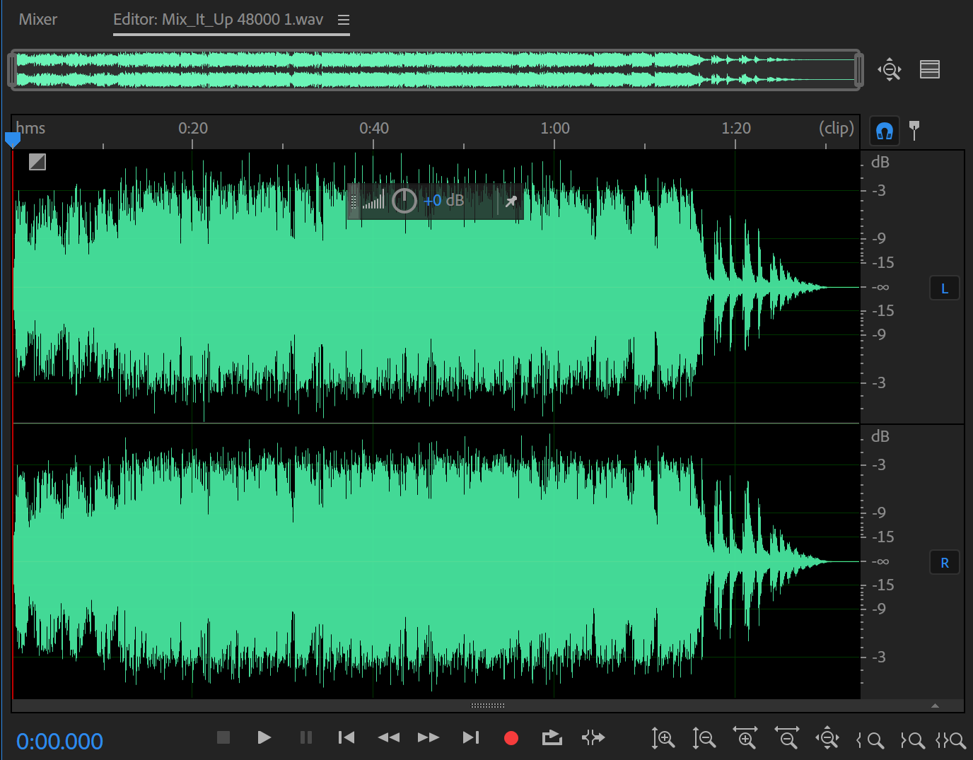 screenshot of the editor panel in waveform view
