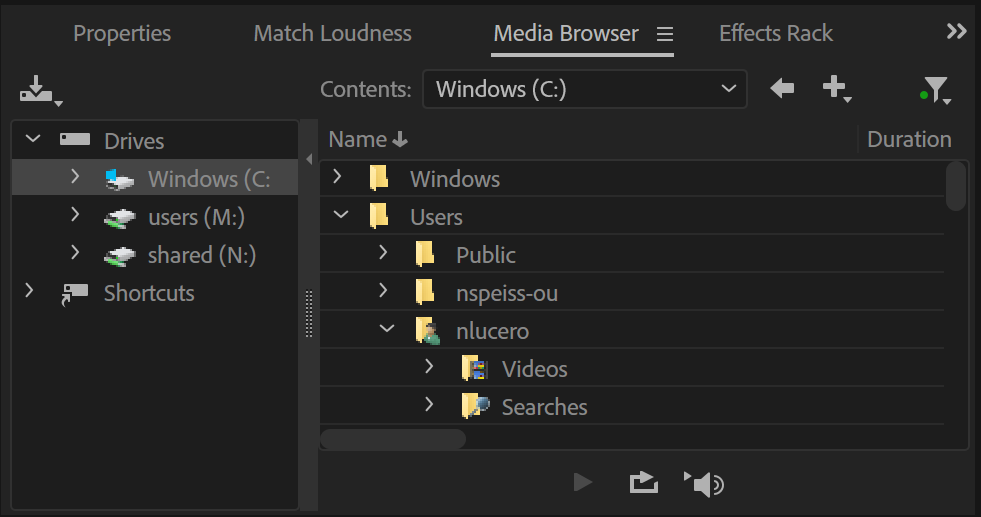 screenshot showing the media browser panel