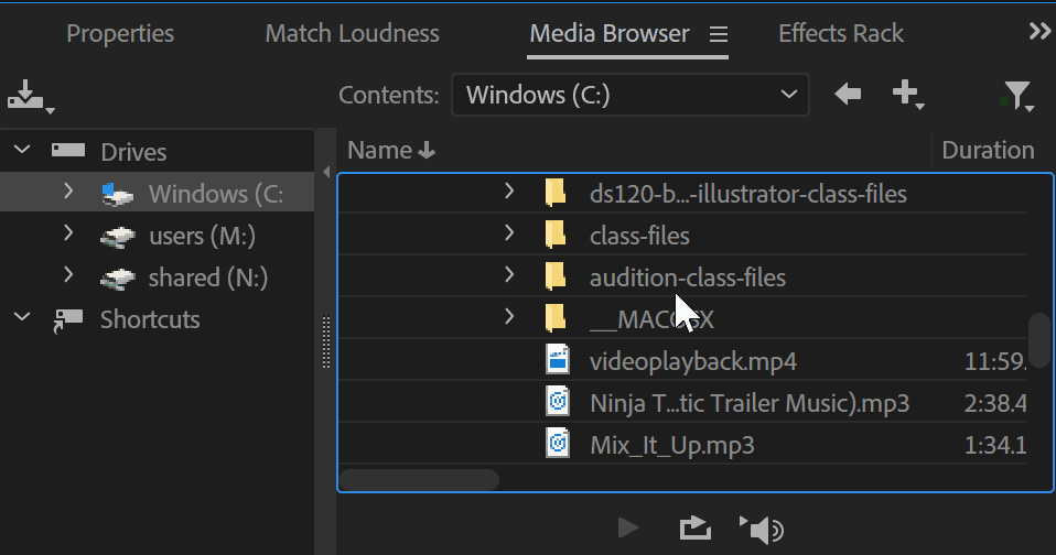 gif showing how to move folders into the shortcuts section within the media browser panel