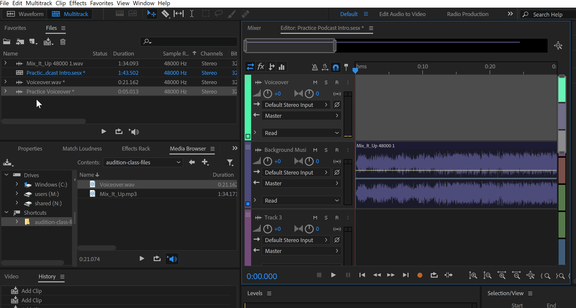 gif showing to how to transfer audio recorded in waveform view to multitrack view