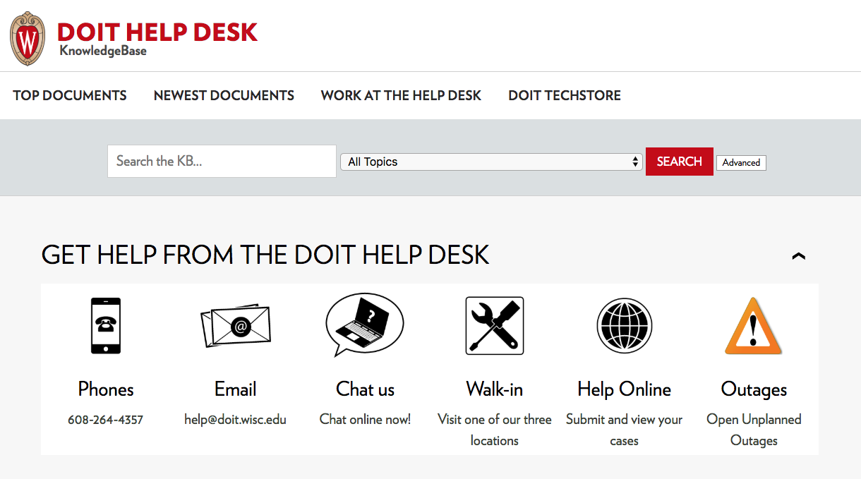 Screenshot of the DoIT Help Desk