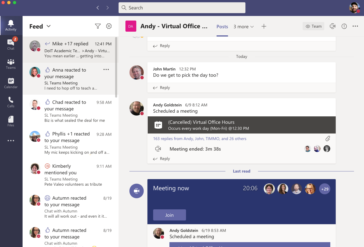 The Microsoft Teams interface