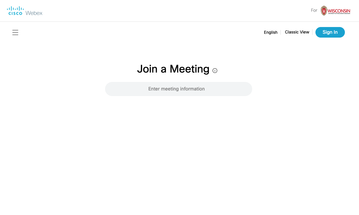 The Webex web interface