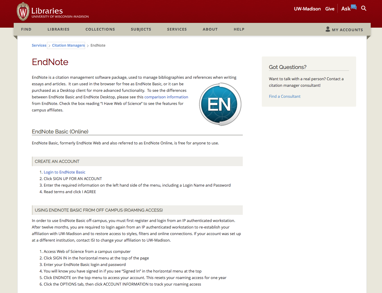 Screenshot of EndNote