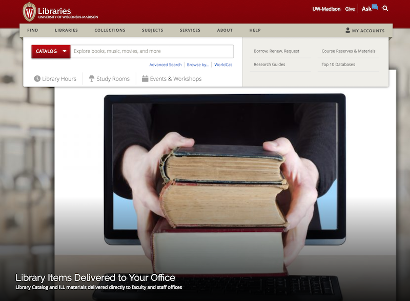 Screenshot of the Library homepage