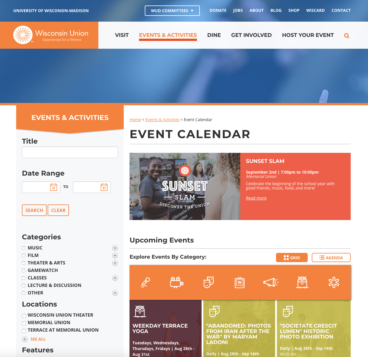 Screenshot of the Union Event Calendar