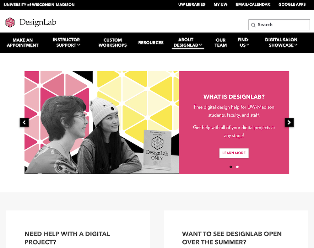 Screenshot of the DesignLab homepage