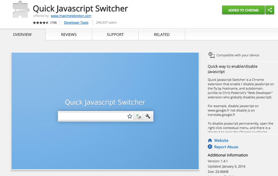 Screenshot of Quick JavaScript Switcher