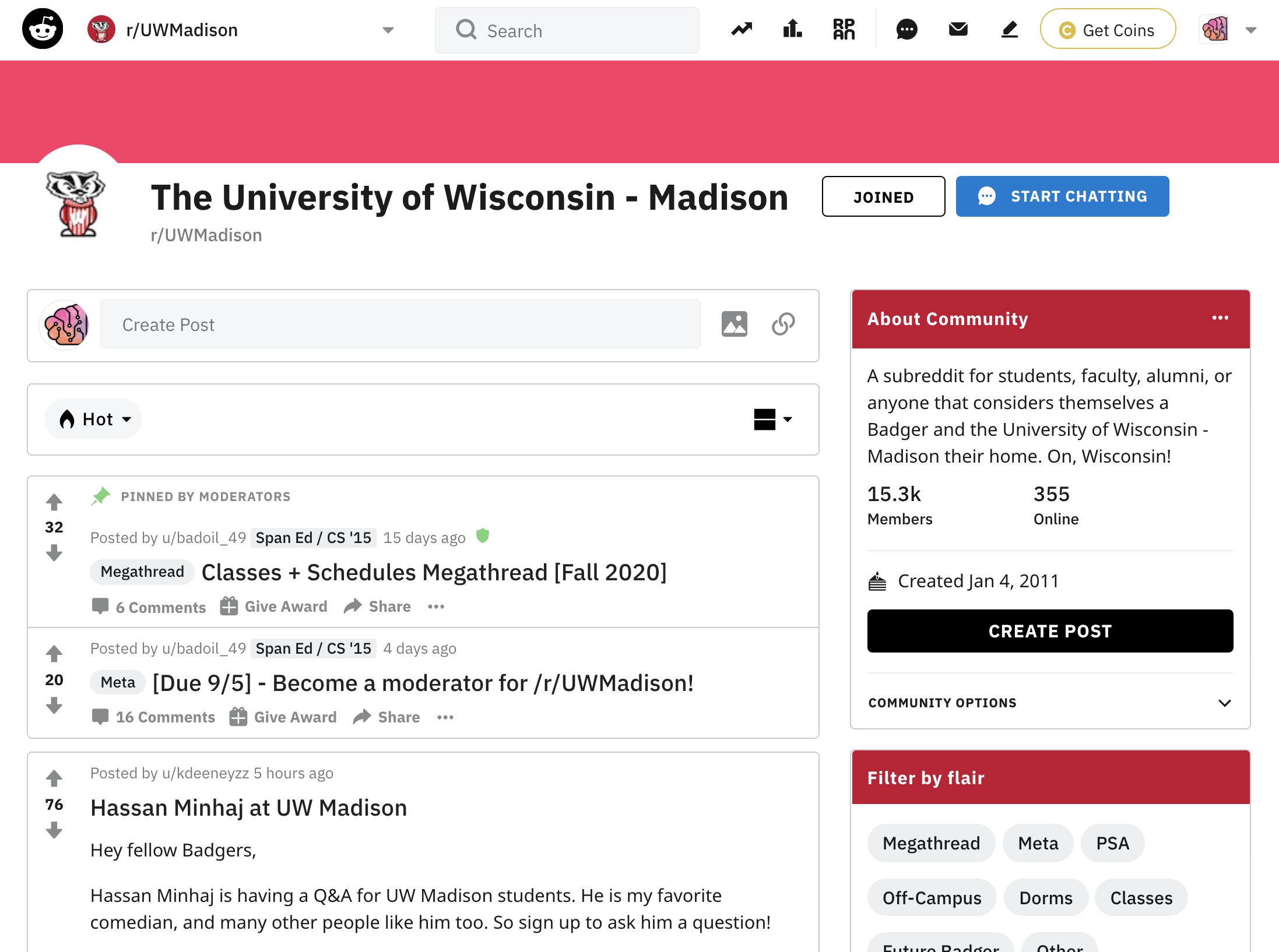 The UW-Madison subreddit homepage