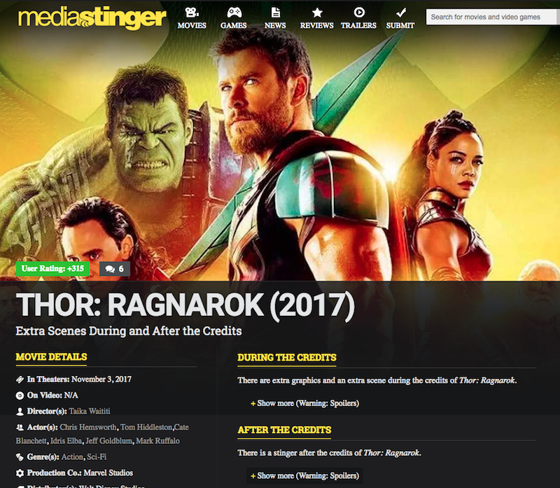 Screenshot of Movie Stinger homepage