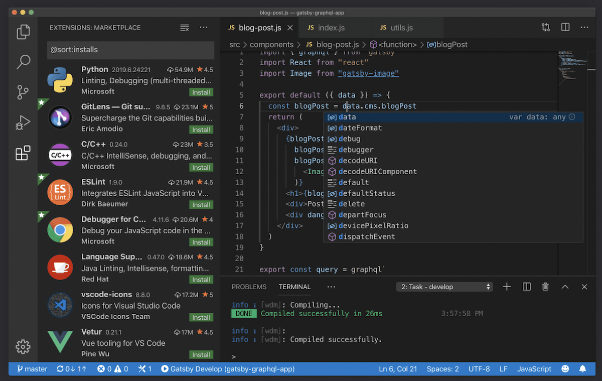 Screenshot of VS code