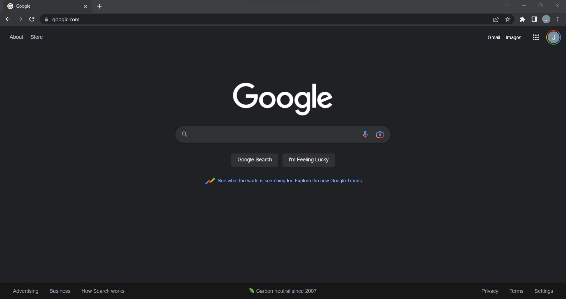 A screenshot of the Google homepage.
