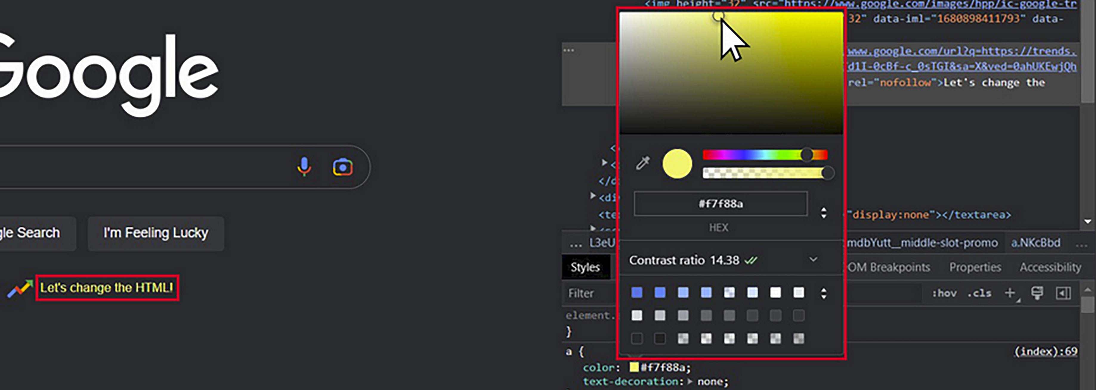 A screenshot showing how to select the color you would like the text to change to.