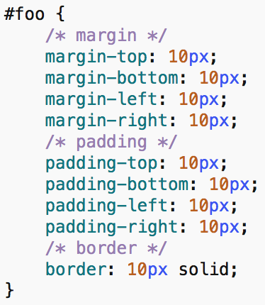 screenshot showing rules for padding, margin and border