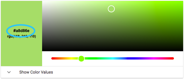 Screenshot showing a green color and its corresponding RGB value