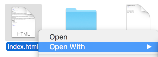 Screenshot from MacOS showing the context menu option to Open With