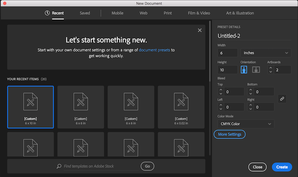 Screenshot of the New Document window