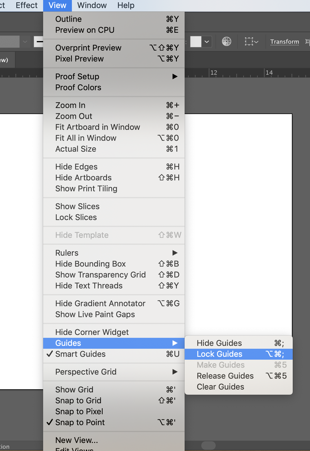 view > guides > lock guides