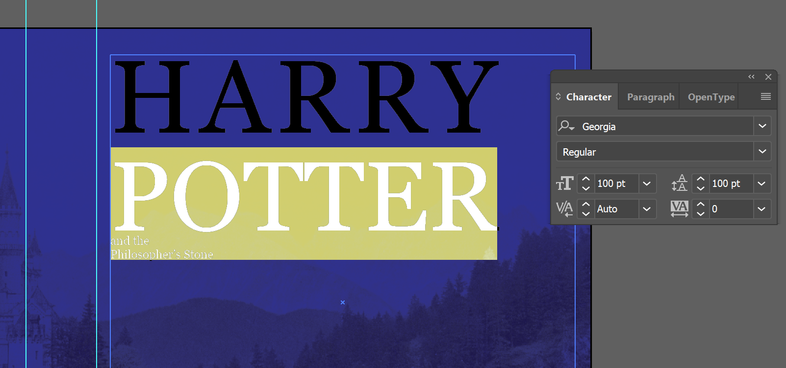 font size and leading for the word POTTER