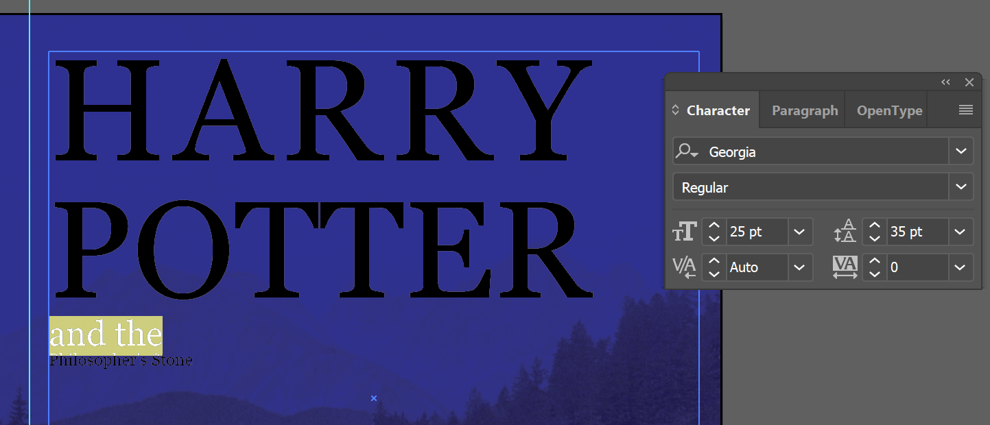 font size and leading to and the