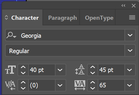 'Philosopher's Stone' character panel adjustments