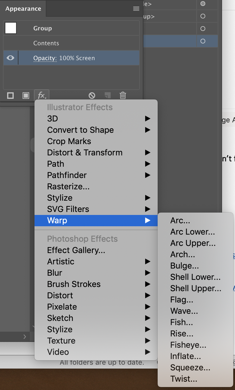 layer effect options from the appearance panel