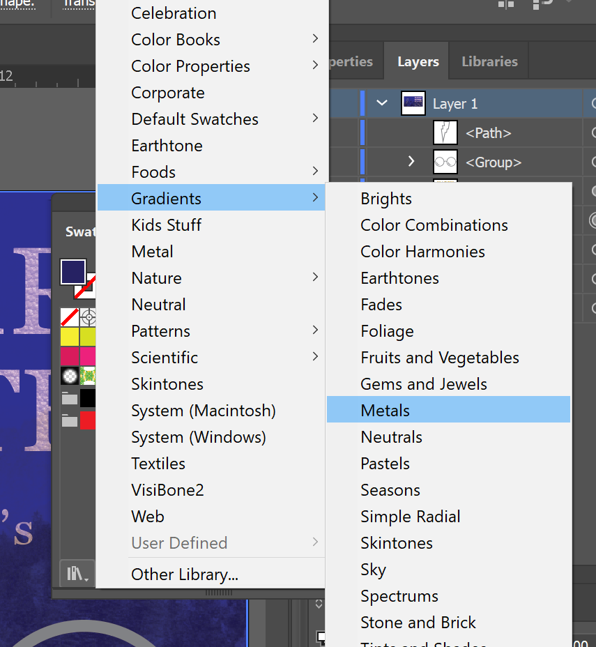 selecting gradients > metals option