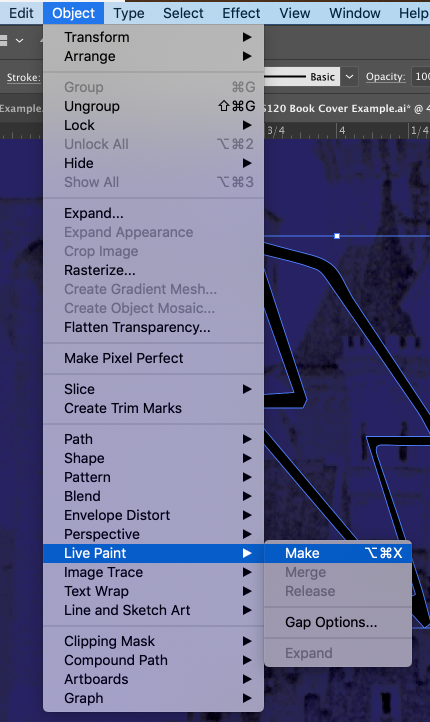 object >live paint > make option under the menu bar