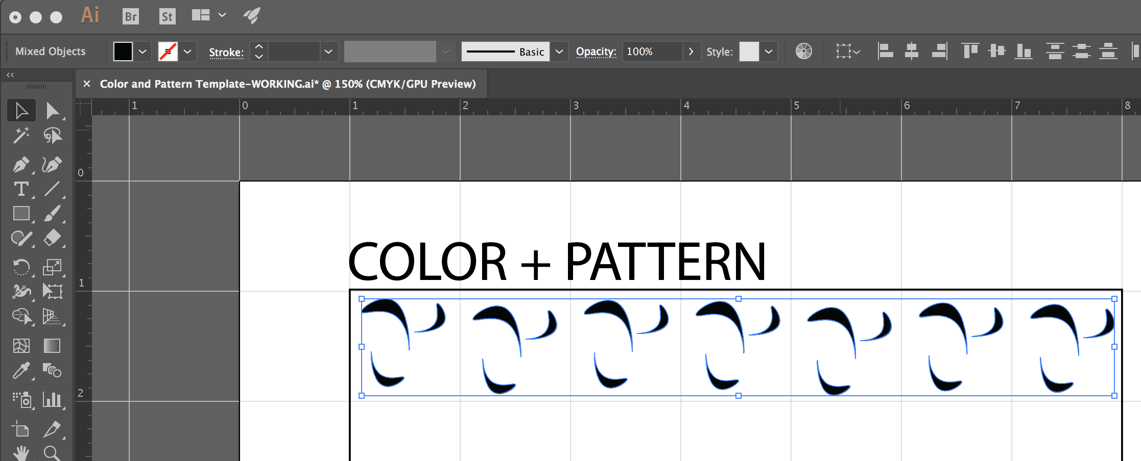 7 copies of the same shape, ready to be aligned