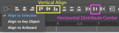 The Illustrator options bar showing alignment tools