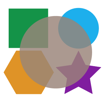 Four shapes with a circle in front of them