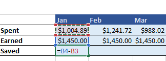 Money saved formula for the month of January
