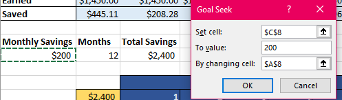 Filled out Goal Seek options