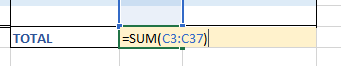 SUM=() function being inputted in the Total area