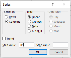 Filled out Series options menu