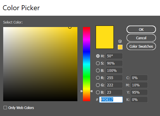 color picker with specific yellow color chosen