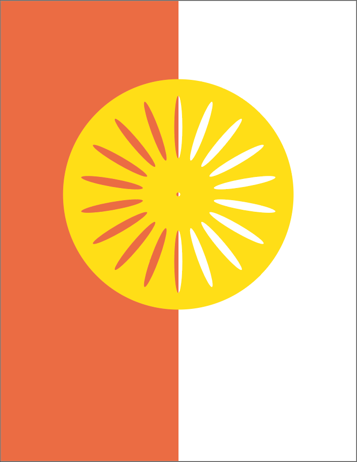 poster with dark orange and white background with yellow terrace chair