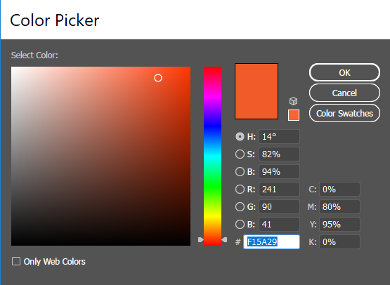 orange shade selected in color picker