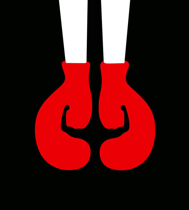 image of boxing gloves creating arm muscles through negative space