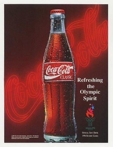 coca cola ad from the 1990s depicting a glass bottle of coke