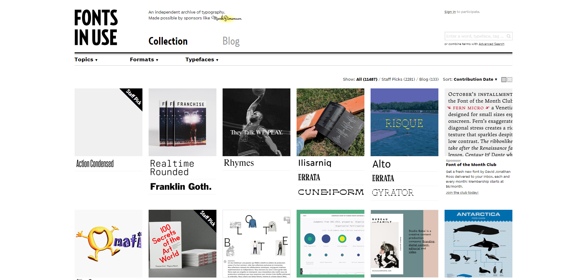 Fonts In Use website screen shot of the homepage