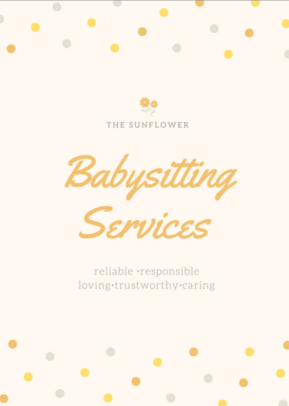 minimalistic babysitting service card