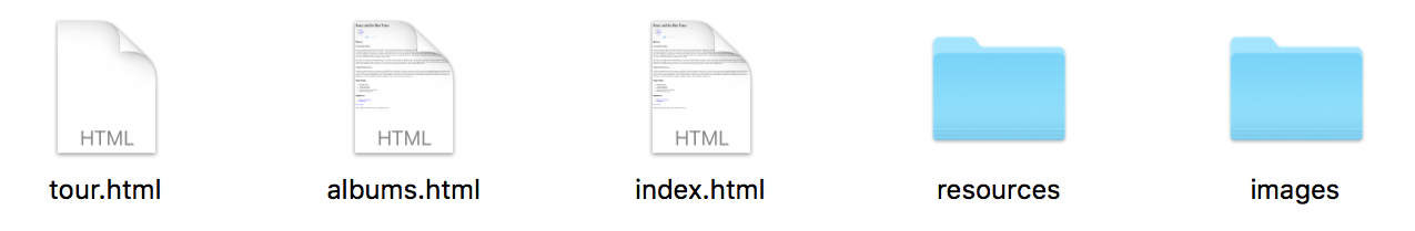 an image showing three different types of HTML files and two different folders