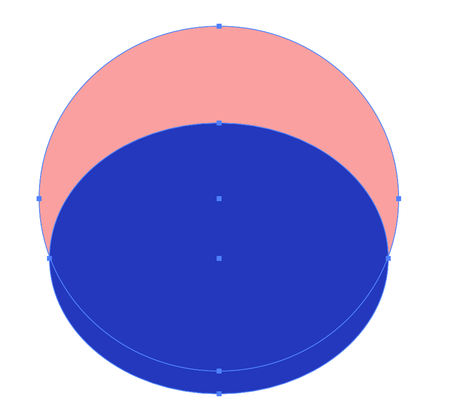 A blue horizonal ellipse is on top of lower half the coral ellipse