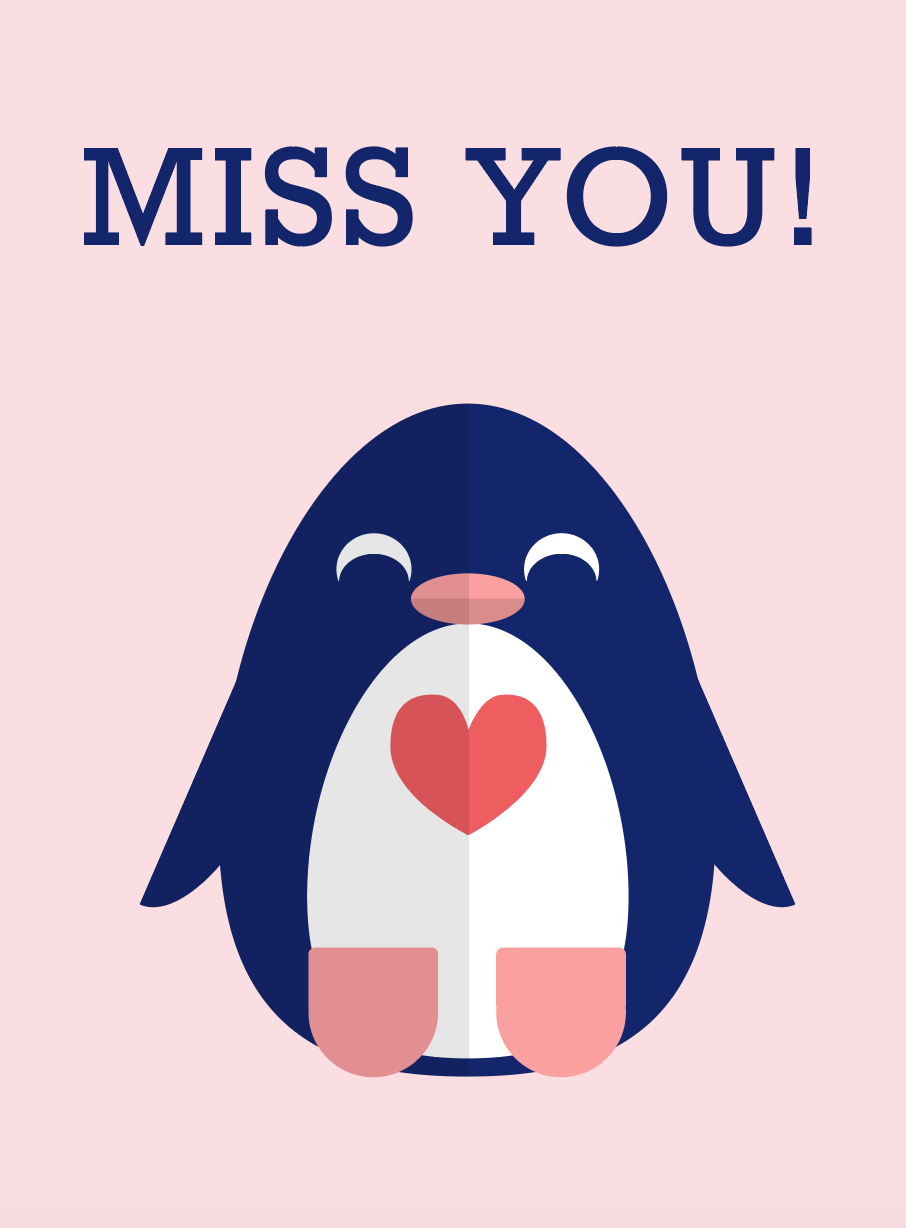 The finished e-card with the text, penguin and background
