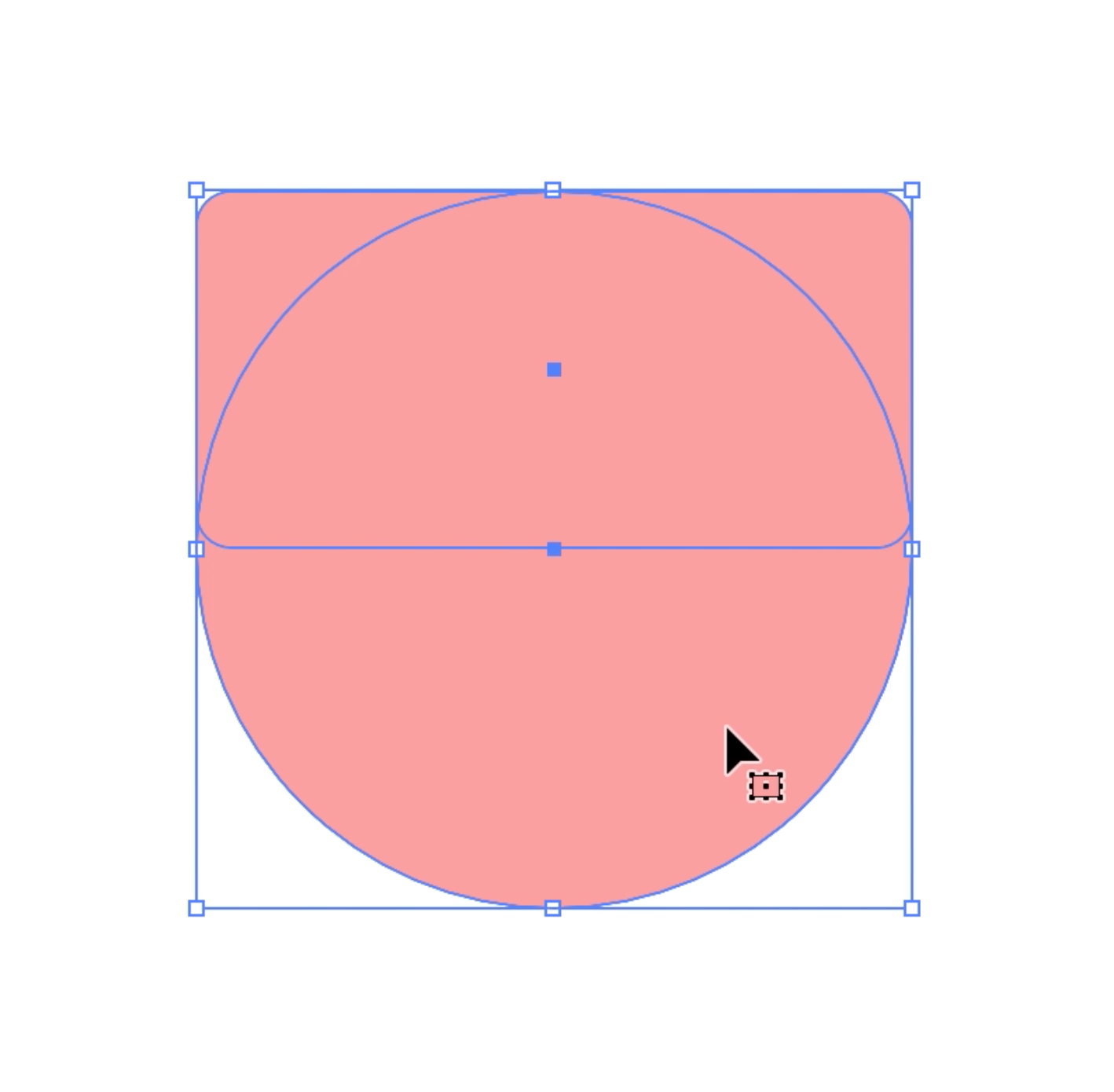The rounded rectange is positioned on the upper half of the circle